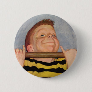 Oude Jongen Doet Chin Ups, Fitness en Oefening Ronde Button 5,7 Cm