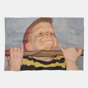 Oude Jongen Doet Chin Ups, Fitness en Oefening Theedoek