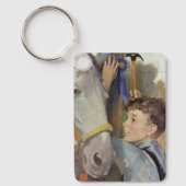 Oude jongen met zijn blauwe lint winnende paard sleutelhanger (Voorkant)