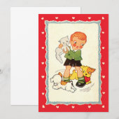 Oude Jongen Redt een Kitten van Rennende Puppies (Voorkant / Achterkant)