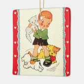 Oude Jongen Redt een Kitten van Rennende Puppies Keramisch Ornament (Links)