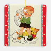 Oude Jongen Redt een Kitten van Rennende Puppies Keramisch Ornament (Achterkant)