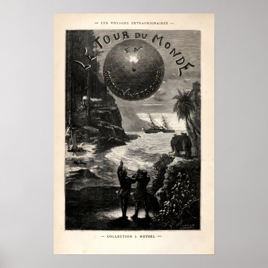 Oude Jules Vern "Rond de Wereld..." Cover Poster (Voorkant)