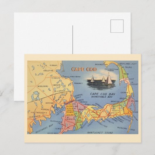 Oude Kaap Cod Massachusetts Kaart (Voorkant / Achterkant)