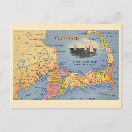 Oude Kaap Cod Massachusetts Kaart (Voorkant)