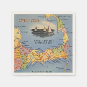 Oude Kaap Cod Massachusetts Kaart Servet