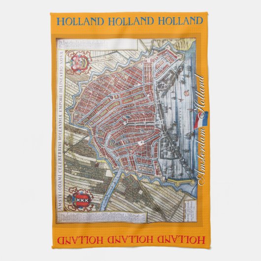 Oude kaart Amsterdam Holland Theedoek (Verticaal)