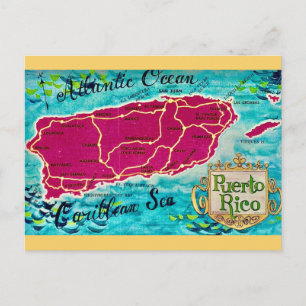Oude kaart ansichtkaart van Puerto Rico-eiland
