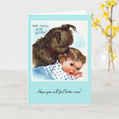 Oude kaart beterschap puppy en baby (Gele Bloem)