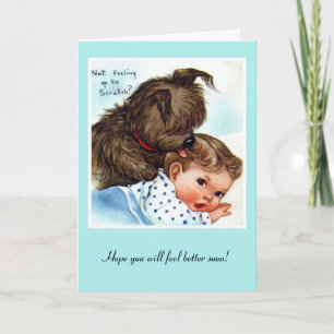 Oude kaart beterschap puppy en baby