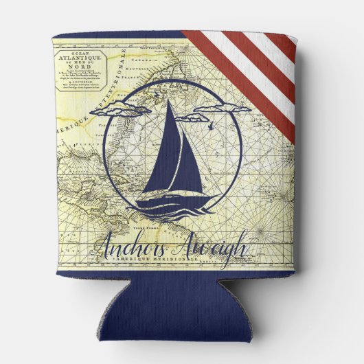 Oude kaart/boot/silhouet/ankers gewicht blikjeskoeler (Achterkant)