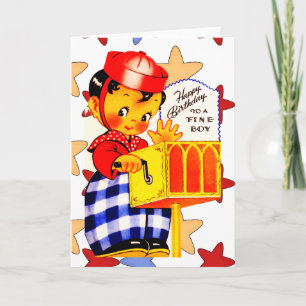Oude kaart gefeliciteerd kleine jongen
