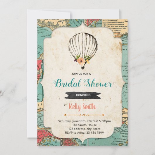 Oude kaart hot air ballon feest uitnodiging (Voorkant)