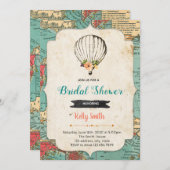 Oude kaart hot air balloon feest uitnodiging (Voorkant / Achterkant)