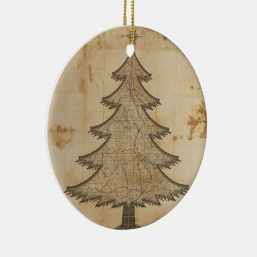 Oude kaart kerstboom keramisch ornament (Rechts)