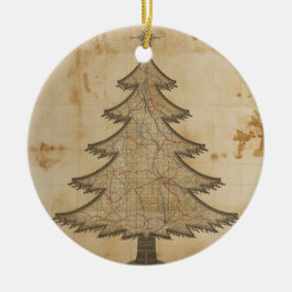 Oude kaart kerstboom keramisch ornament