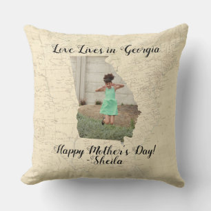 Oude kaart Liefde woont in Georgia State vormige f Kussen