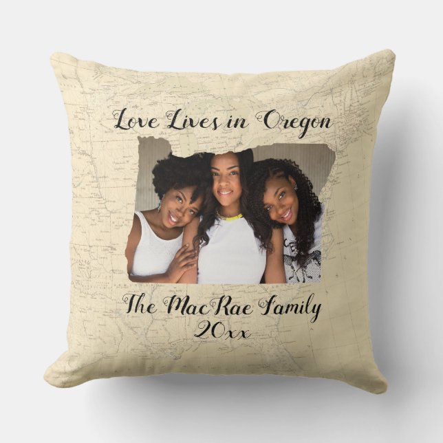 Oude kaart Liefde woont in Oregon State Shaped Fot Kussen (Voorkant)