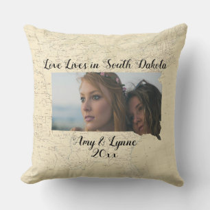 Oude kaart Liefde woont in South Dakota State Foto Kussen