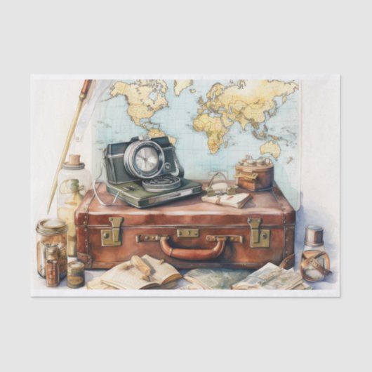 Oude Kaart Reizen Thema Decoupage Print Tissuepapier (Voorkant)