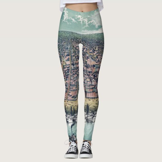 Oude kaart Saint Louis Missouri Mississippi-rivier Leggings (Voorkant)