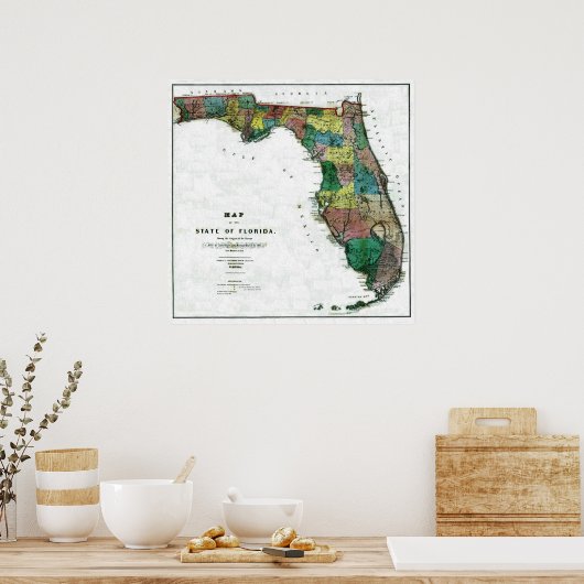 Oude kaart van 1856 Florida Poster (Keuken)