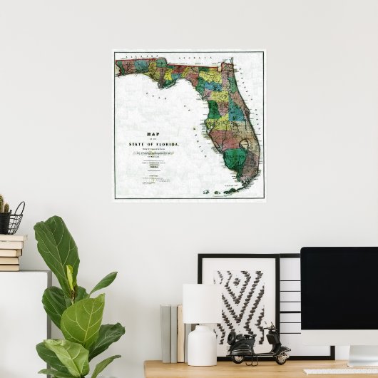 Oude kaart van 1856 Florida Poster (Thuiskantoor)