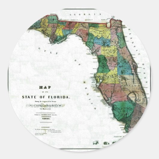 Oude kaart van 1856 Florida Ronde Sticker (Voorkant)