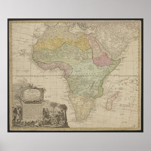 Oude kaart van Afrika, Afrika print, 1737 Poster (Voorkant)