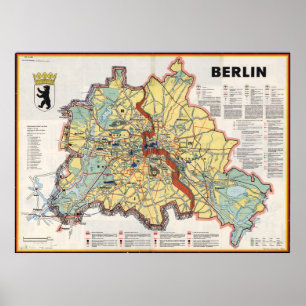 Oude kaart van Berlijn 1961, Koude Oorlog tijdperk Poster