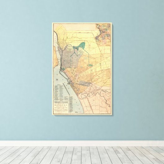 Oude kaart van Buffalo New York 1891 Canvas Afdruk (Insitu (Houten vloer))