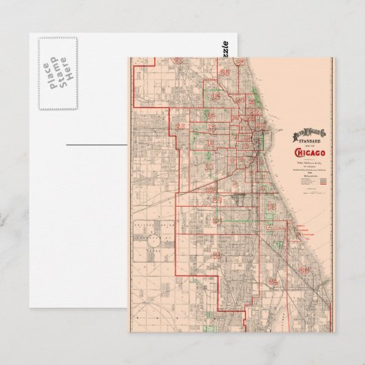  Oude Kaart van Chicago - 1893 (Voorkant / Achterkant)