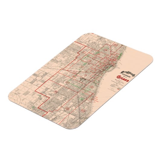  oude kaart van Chicago - 1893 Magneet (Linkerzijde)