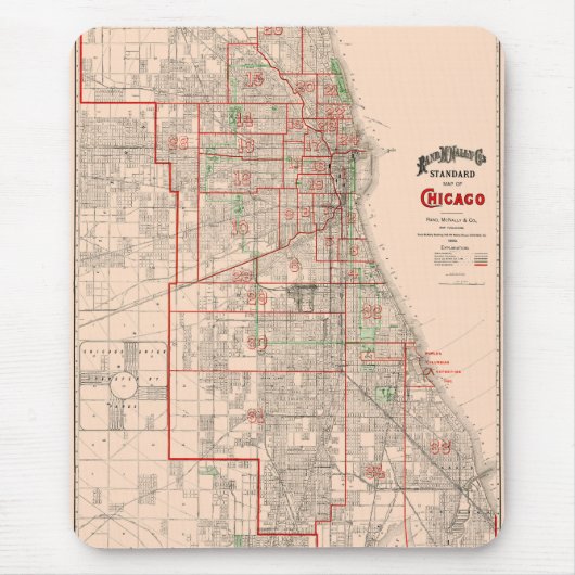 oude kaart van Chicago - 1893 Muismat (Voorkant)