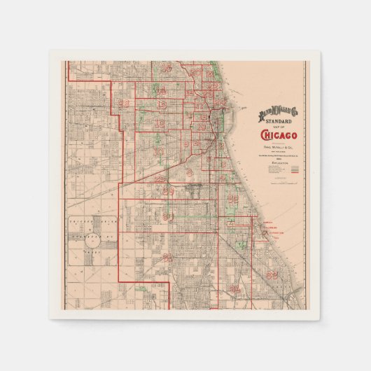  oude kaart van Chicago - 1893 Servetten (Voorkant)