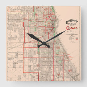 Oude Kaart van Chicago - 1893 Vierkante Klok