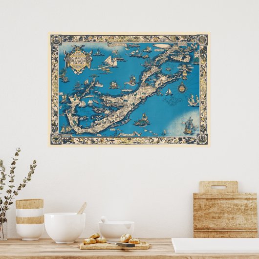  Oude Kaart van de Bermudaeilanden Poster (Keuken)