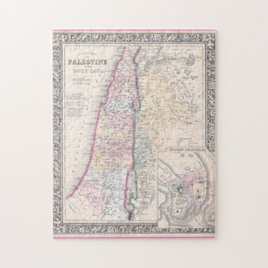 Oude kaart van de Palestijnse staat uit 1864 Legpuzzel (Verticaal)