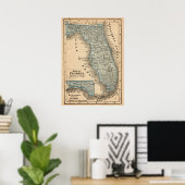 Oude kaart van de staat Florida Poster (Thuiskantoor)