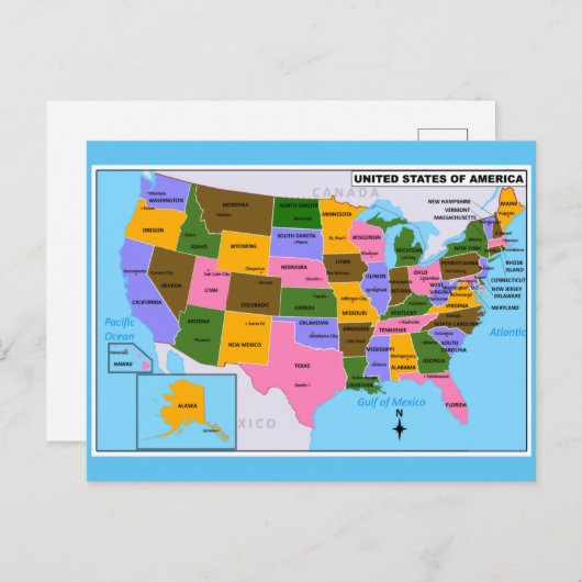 Oude kaart van de VS met de hoofdsteden van de sta (Voorkant / Achterkant)
