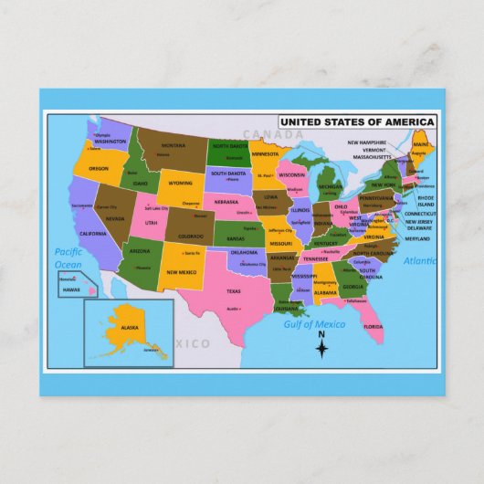 Oude kaart van de VS met de hoofdsteden van de sta (Voorkant)