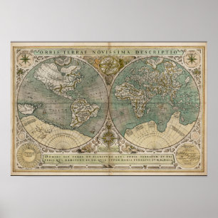 Oude kaart van de wereld 1700 poster