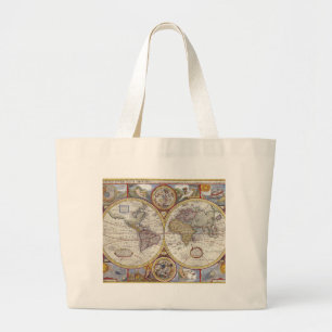 Oude kaart van de wereld grote tote bag
