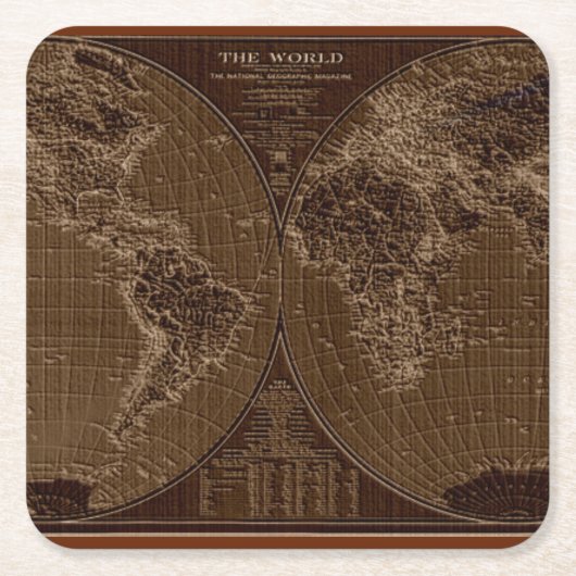 Oude kaart van de wereld kartonnen onderzetters (Voorkant)