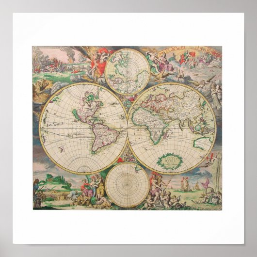 Oude kaart van de wereld poster (Voorkant)