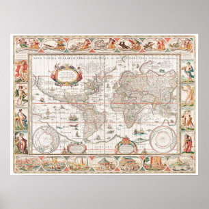 Oude kaart van de wereld  poster