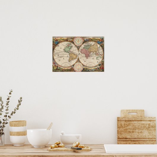 Oude kaart van de wereld: Stoopendal Poster (Keuken)