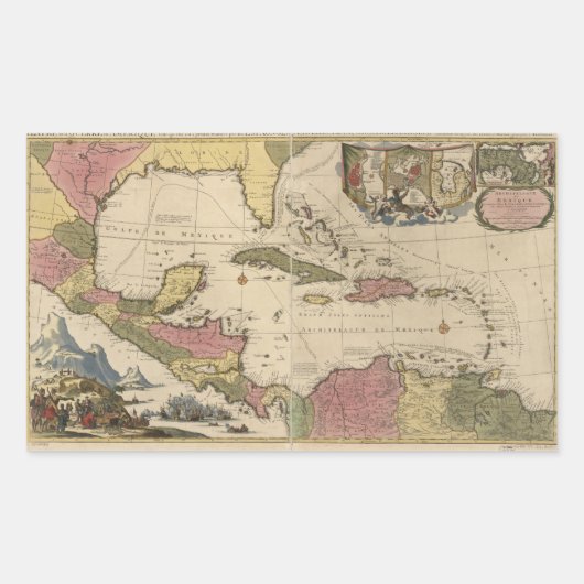 Oude kaart van de West Indies (1757) Rechthoekige Sticker (Voorkant)