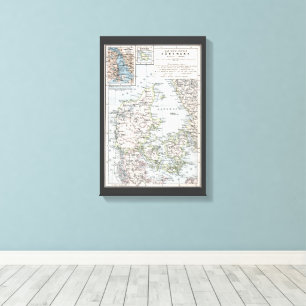 Oude kaart van Denemarken, Danmark in het Deens, 1 Canvas Afdruk