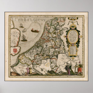Oude kaart van Europa als een leeuw Poster